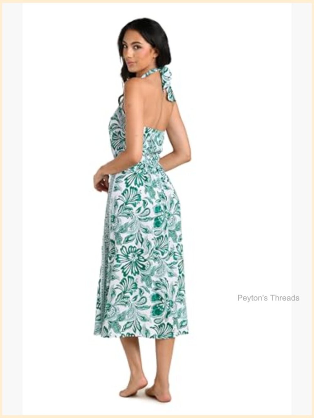 Midi Dress Swimsuit Cover Up Halter Neck Smocked Back - Picture 2 of 5
